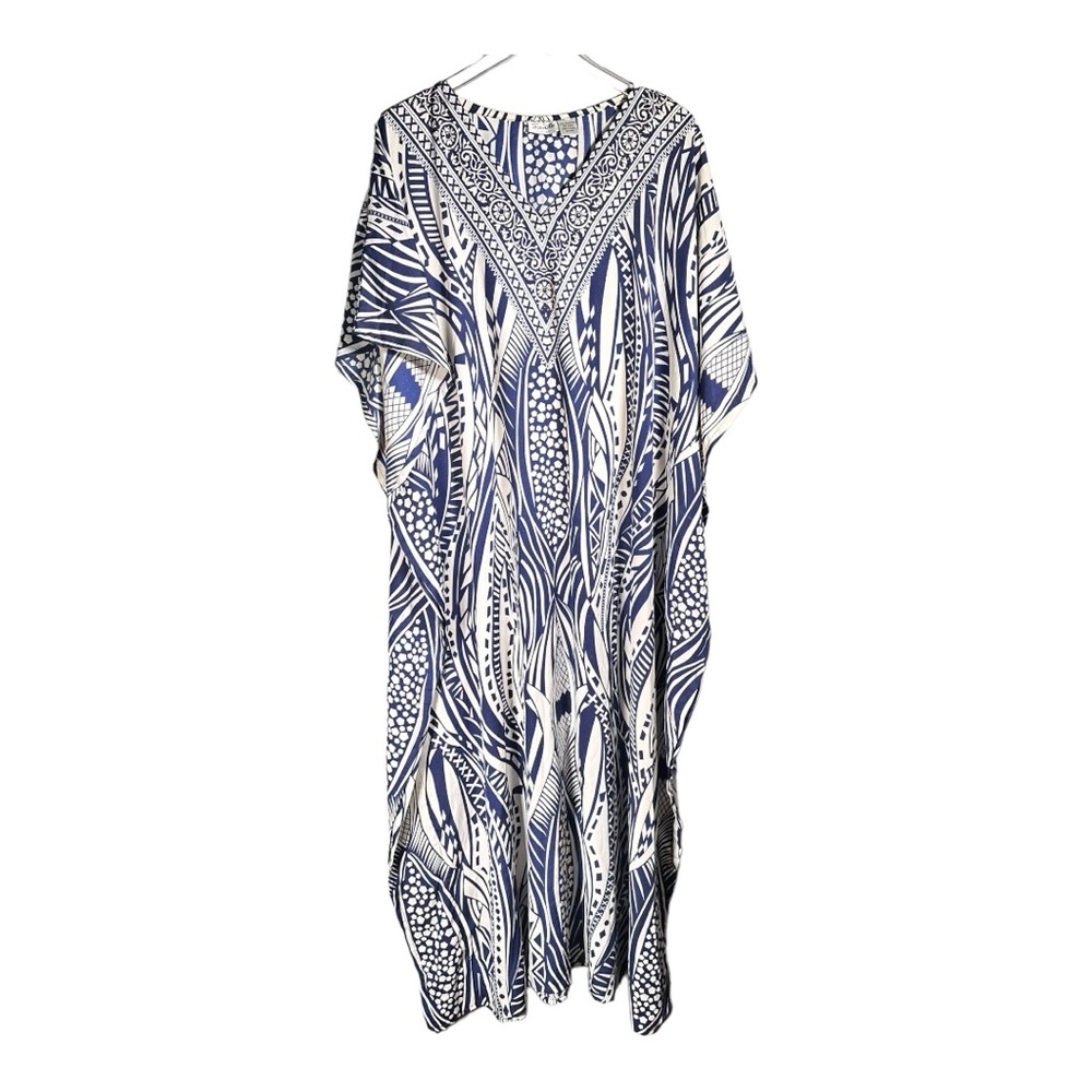 Vintage Sante Classics Mumu Kaftan Maxi Dress One Size Blue Abstract Print